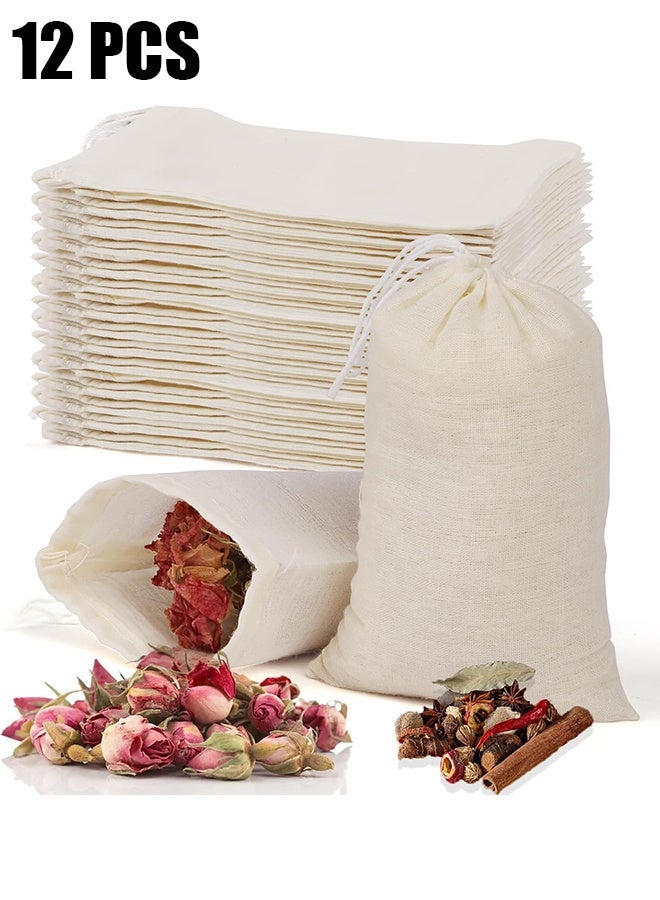Ba Love 12 Pcs Empty Spice Bags for Cooking Soup, Natural Muslin Drawstring Bag, Reusable Tea Bags for Loose Tea, Small Cheese Cloth Cotton Bag for Straining, Unbleached Cheesecloth Herb Sachet Bag (15*20cm) - Image 1